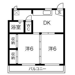 西町ハイツ 2号棟(2DK/3階)の間取り写真