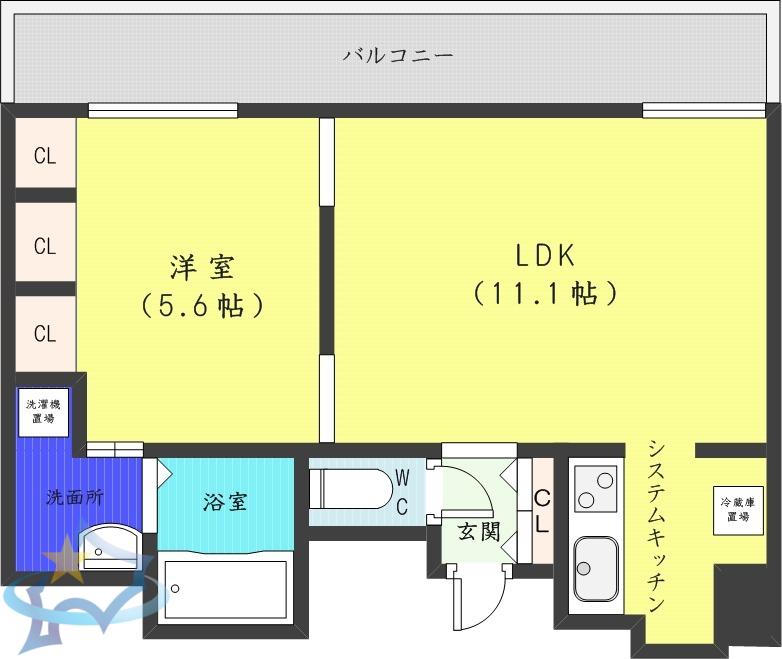 ラフィネタワー札幌南3条(1LDK/26階)の間取り写真