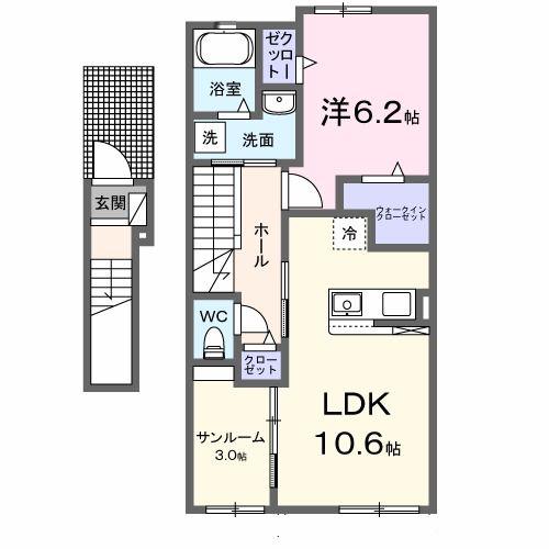 ロータスパークC(1LDK/2階)の間取り写真
