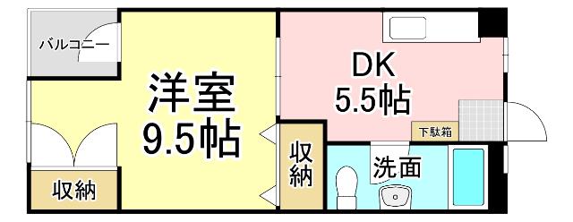 第12小倉三萩野IR BLD(1DK/5階)の間取り写真