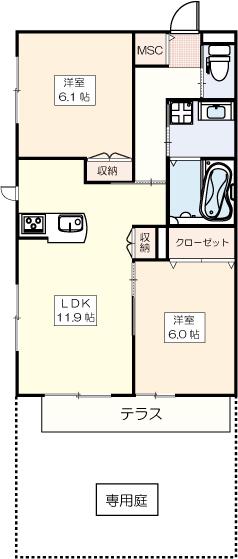 レストV(2LDK/1階)の間取り写真