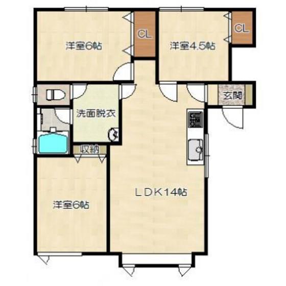 ハイツサワダ桔梗(3LDK/1階)の間取り写真