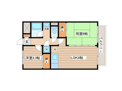 プライム台原(2LDK/3階)の間取り写真