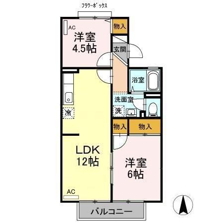 グレースヴィラA(2LDK/2階)の間取り写真