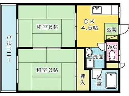 サンハイツ赤坂(2DK/2階)の間取り写真