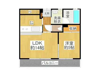 メゾンドMJ陽東(1LDK/1階)の間取り写真