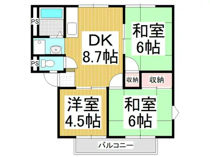 サンシティ中澤 B棟(3DK/2階)の間取り写真