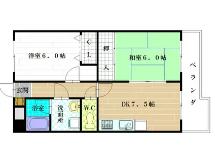 ディアコート八尾南(2DK/1階)の間取り写真
