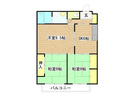 福室マンション(3DK/1階)の間取り写真