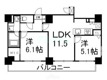 ALTA京都堀川WINDOOR(2LDK/11階)の間取り写真