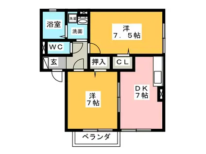 SHINE ARK D棟(2DK/1階)の間取り写真