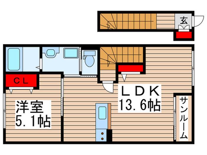 チャーム・ツートンB(1LDK/2階)の間取り写真