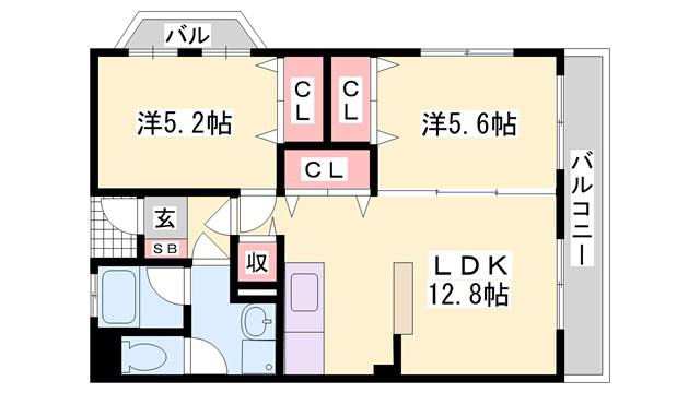 外堀川マンション(2LDK/3階)の間取り写真