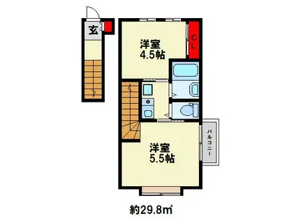 DEAR津田 B棟(2K/2階)の間取り写真