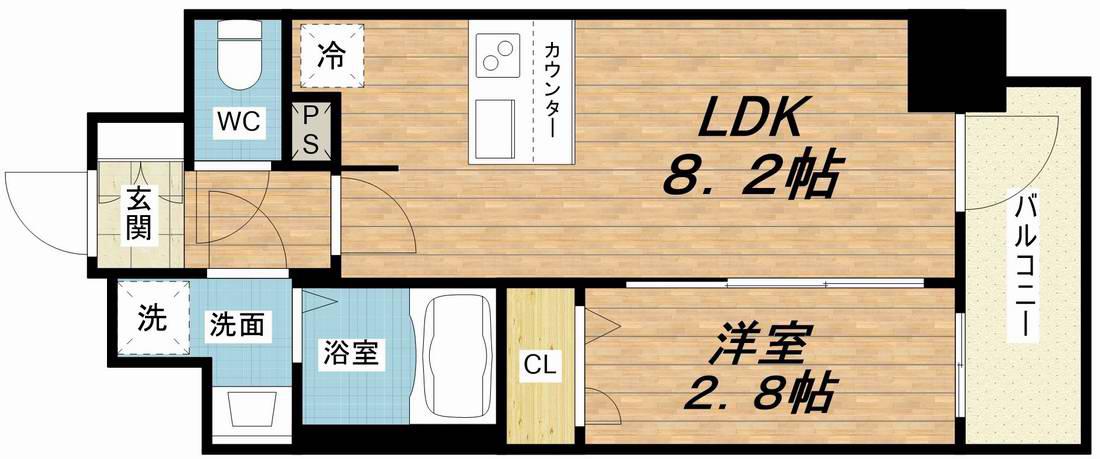 ファステート難波ヴィラント(1LDK/9階)の間取り写真