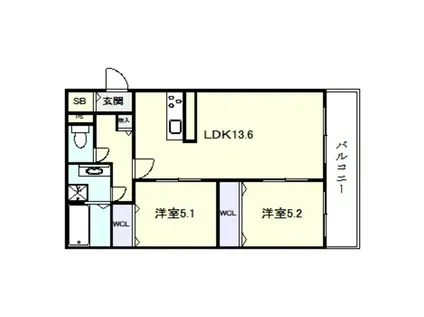 プリムール都島(2LDK/2階)の間取り写真