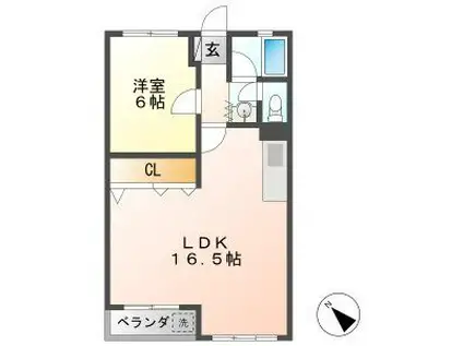 山木ハイツ(1LDK/4階)の間取り写真