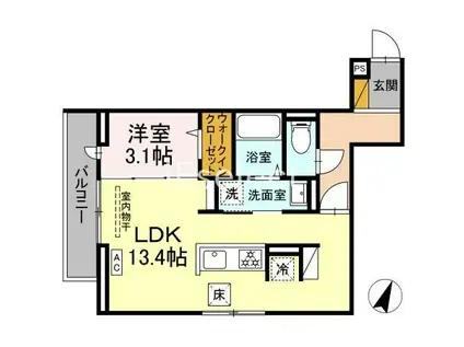 D-カヴェリ本千葉(1LDK/1階)の間取り写真