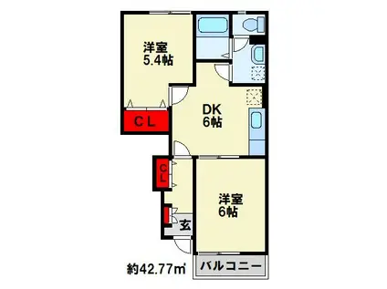 オードピュールII(2DK/1階)の間取り写真