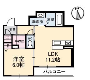 ニューマルセリーノ B棟(1LDK/2階)の間取り写真