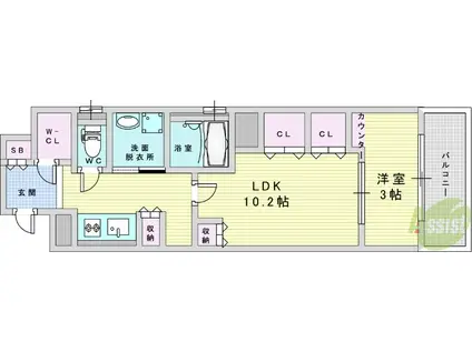 GATECOURT HIGASHIMIKUNI(1LDK/5階)の間取り写真
