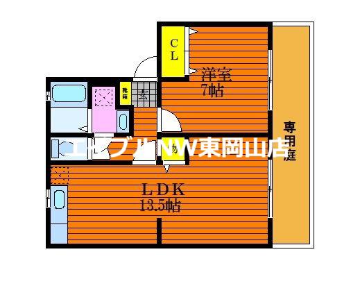 メゾンラフィネ ひまわり(1LDK/1階)の間取り写真