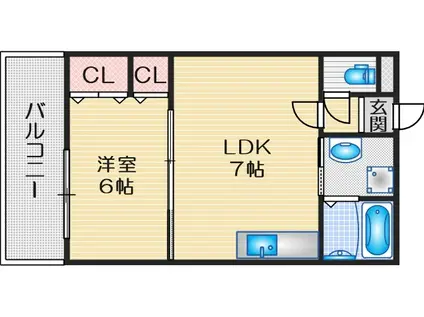 エバーグリーン浜(1DK/1階)の間取り写真