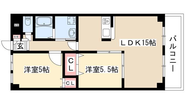 マーヴェラス(2LDK/5階)の間取り写真