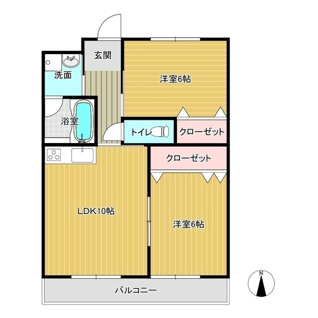 ウイング21東一宮 A棟(2LDK/1階)の間取り写真