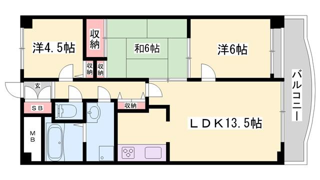 グラースガーデン今宿(3LDK/5階)の間取り写真