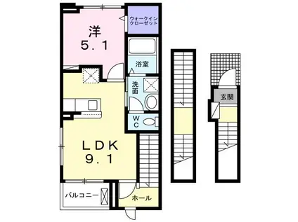 カーサ フェリーチェ(1LDK/3階)の間取り写真