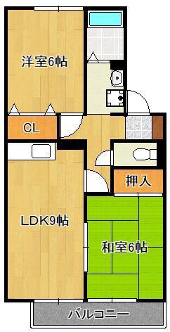 ディアコート西田B棟(2DK/1階)の間取り写真