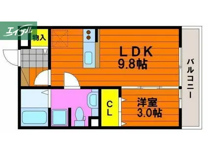 COMODO GIONE B棟(1LDK/2階)の間取り写真