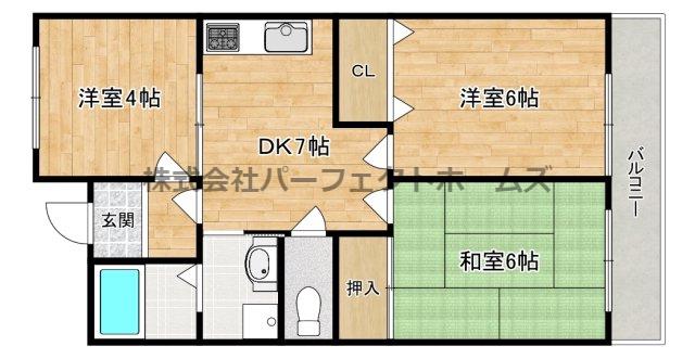 グランドヴィラ香里(3DK/3階)の間取り写真