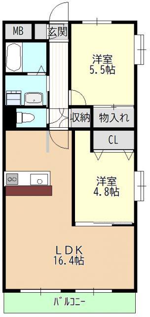 猪高ハイツ(2LDK/3階)の間取り写真