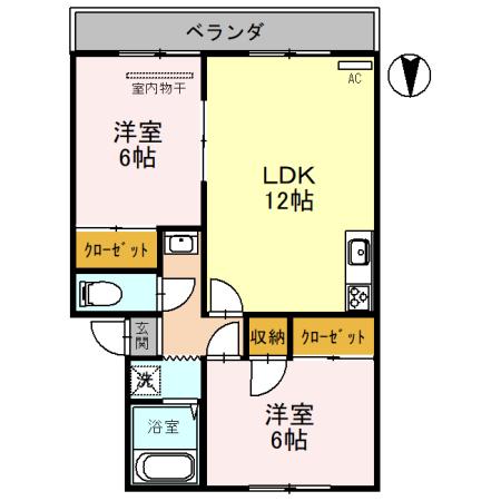 レークハイツ伊庭II(2LDK/2階)の間取り写真
