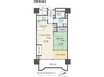 グランビュー北軽井沢(1LDK/12階)の間取り写真