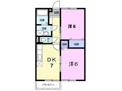 オリンポスヒルズII(2DK/2階)の間取り写真