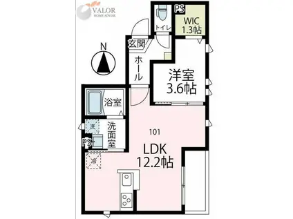 モリオン(1LDK/1階)の間取り写真
