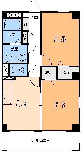 サンライト 竹原(2DK/5階)の間取り写真