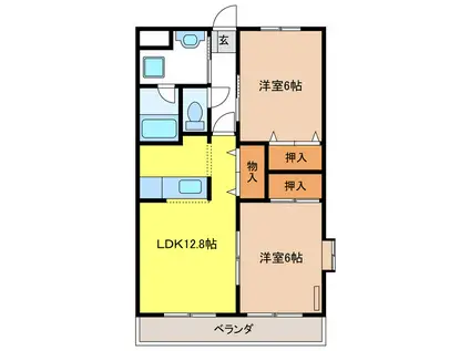サニーウイング大野壱番館(2LDK/2階)の間取り写真