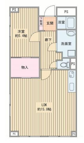 シャトー三木(1LDK/4階)の間取り写真