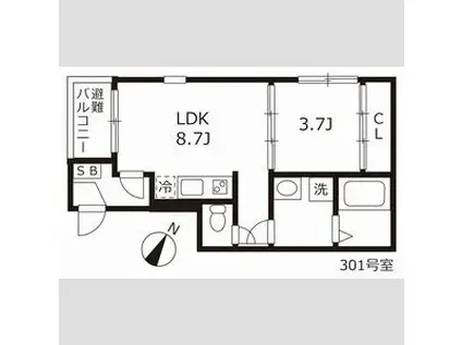 グランツ松葉町(1LDK/3階)の間取り写真