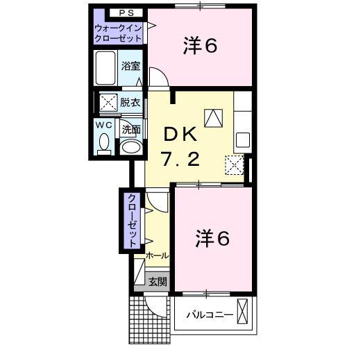 ヴィラ フォーリスト(2DK/1階)の間取り写真