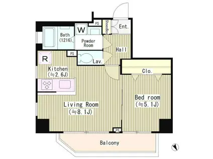 アネックス麻布十番(1LDK/5階)の間取り写真