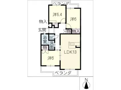 プチシャトー五軒家(3LDK/2階)の間取り写真