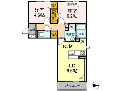 D-ROOMフォンティーヌ A棟(2LDK/2階)の間取り写真