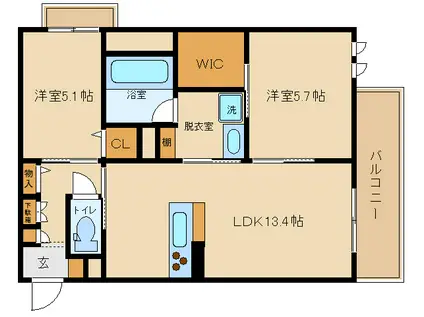 ジー コート ホウゼンジ(2LDK/2階)の間取り写真