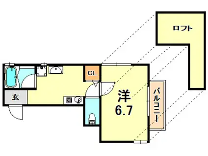 ガーデンヒルズ2(1K/2階)の間取り写真