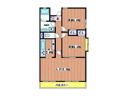 ラナイグレイス国立(2LDK/2階)の間取り写真